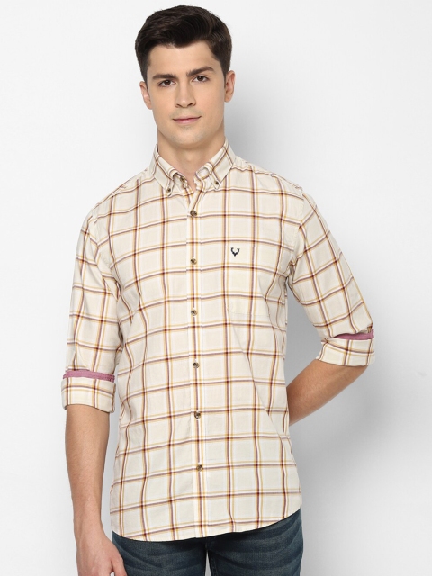 

Allen Solly Men Beige Slim Fit Windowpane Checks Checked Pure Cotton Casual Shirt