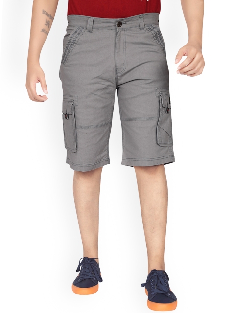 

AEROCRAFT Men Grey Linen Cargo Shorts