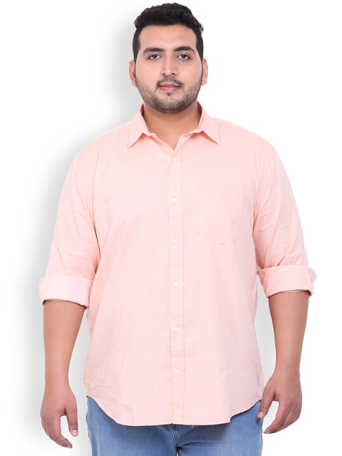 

John Pride Plus Size Men Peach-Coloured Smart Fit Solid Casual Shirt
