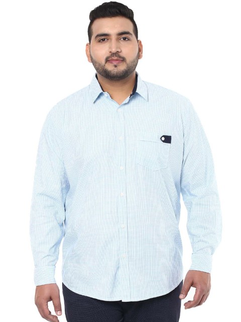 

John Pride Plus Size Men Blue Smart Fit Checked Casual Shirt