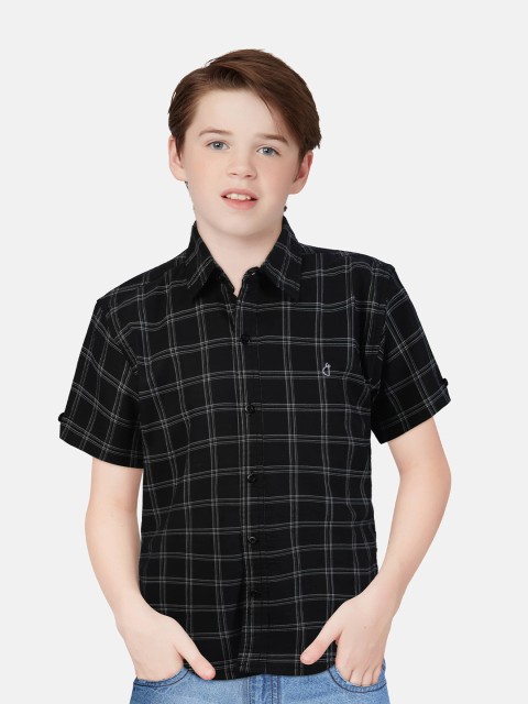 

Gini and Jony Boys Black Windowpane Checks Checked Casual Shirt