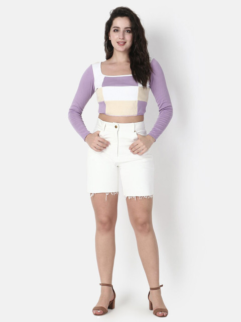 

Again fashions Purple & White Colourblocked Crop Top