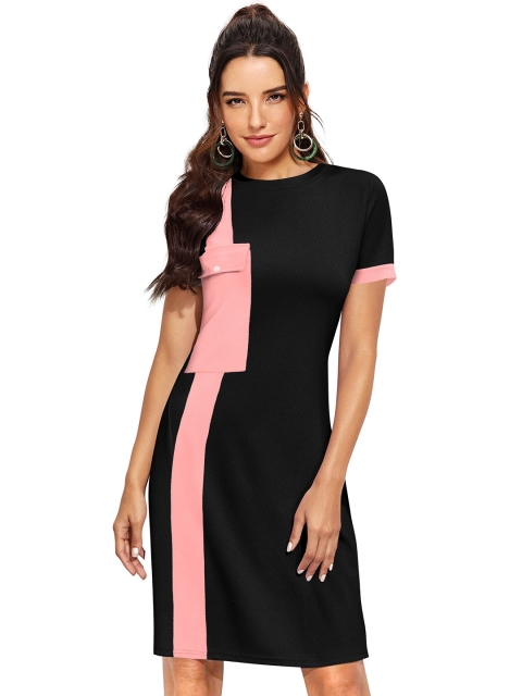 

LONDON BELLY Black & Peach-Coloured Colourblocked Sheath Dress