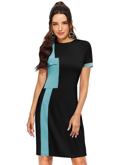 

LONDON BELLY Turquoise Blue & Black Colourblocked Bodycon Dress
