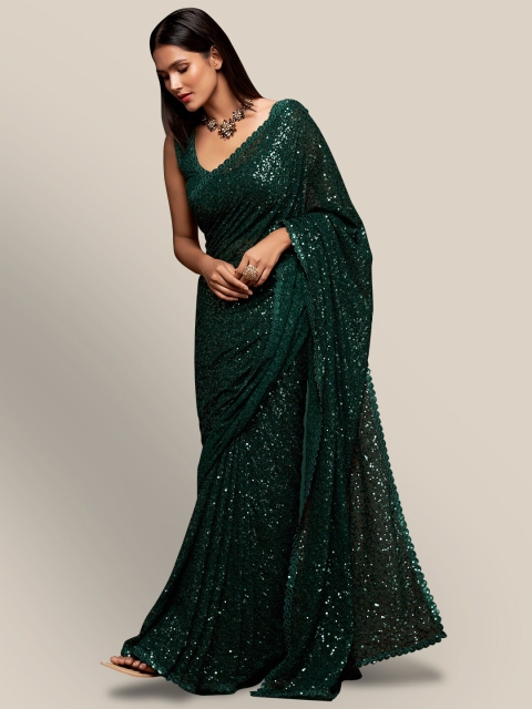 

FABPIXEL Green Embellished Sequinned Pure Georgette Saree
