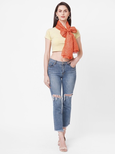 

Get Wrapped Women Orange Printed Foil & Pleated Scarf