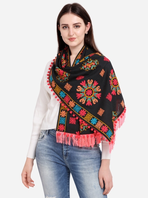 

MESMORA FASHION Black & Orange Ethnic Motifs Embroidered Pure Cotton Dupatta