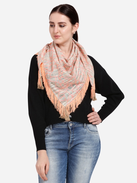 

MESMORA FASHION Women Spider Web Design Embroidered Stole, Peach
