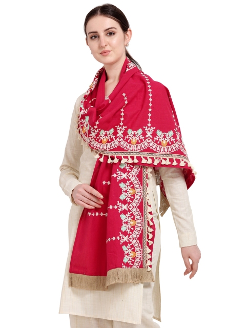 

MESMORA FASHION Red Ethnic Motifs Embroidered Pure Cotton Dupatta with Thread Work
