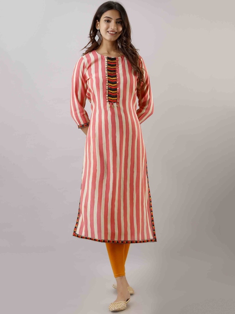 

KALINI Women Peach-Coloured Striped Kurta