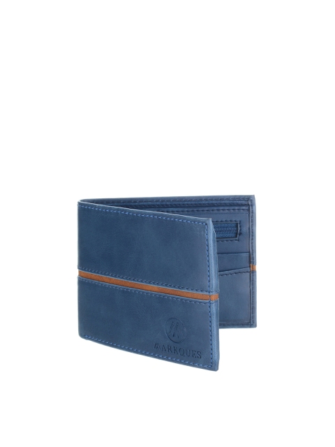 

MARKQUES Men Blue Leather Two Fold Wallet