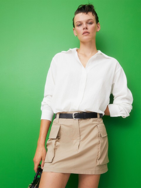 

H&M White Crinkled Cotton Shirt