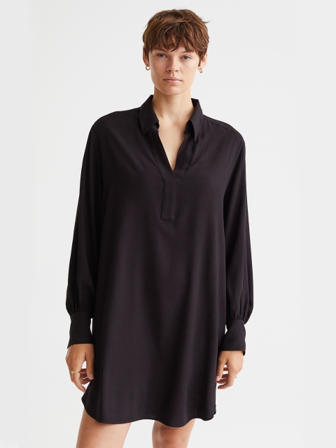 

H&M Women Black Balloon-Sleeved Shirt Dress