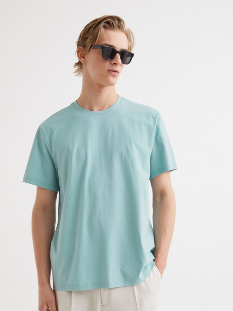 

H&M Men Turquoise Blue Regular Fit Pima Cotton T-shirt