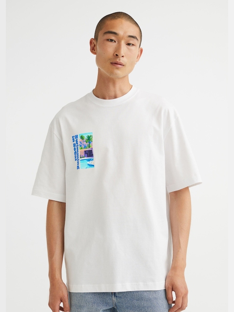 

H&M Men White Relaxed Fit Printed T-shirt