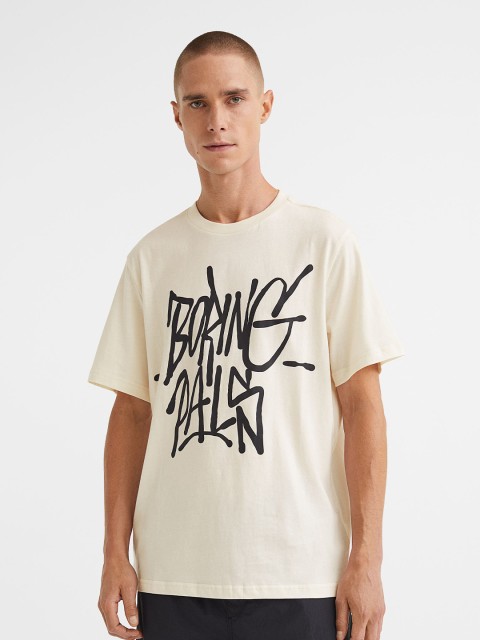 

H&M Men Off White Typography Printed Pure Cotton T-shirt