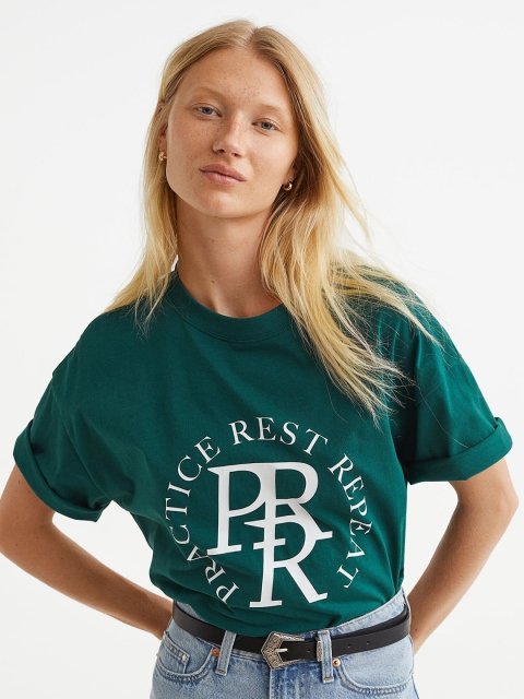 

H&M Women Green Printed T-shirt