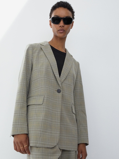 

H&M Women Beige Checked Single-Breasted Blazer