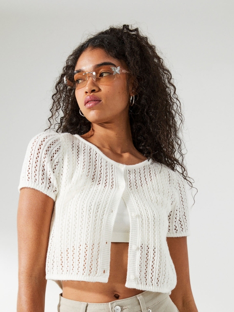 

H&M Women White Pointelle-knit Cardigan