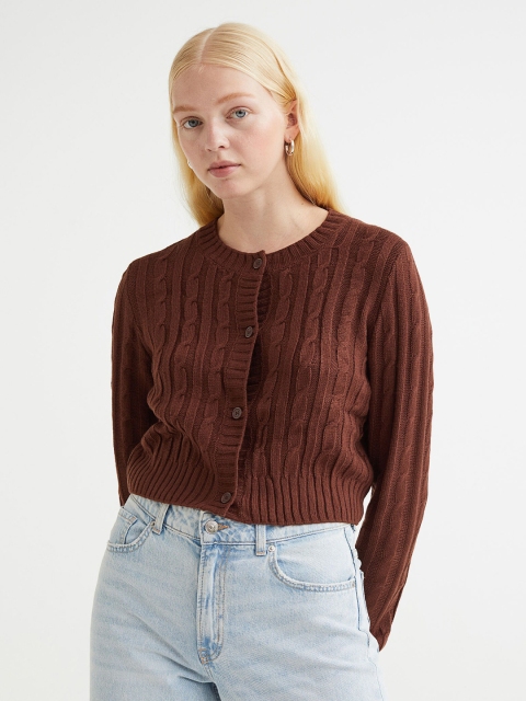

H&M Women Brown Cable-Knit Cardigan