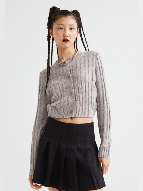 

H&M Women Grey Cable-Knit Cardigan