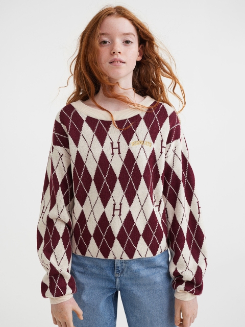 

H&M Girls Maroon Jacquard-Knit Jumper