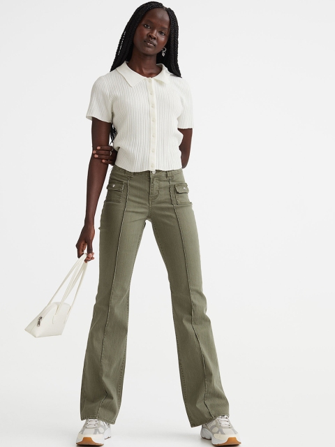 

H&M Women Olive Green Twill Cargo Trousers