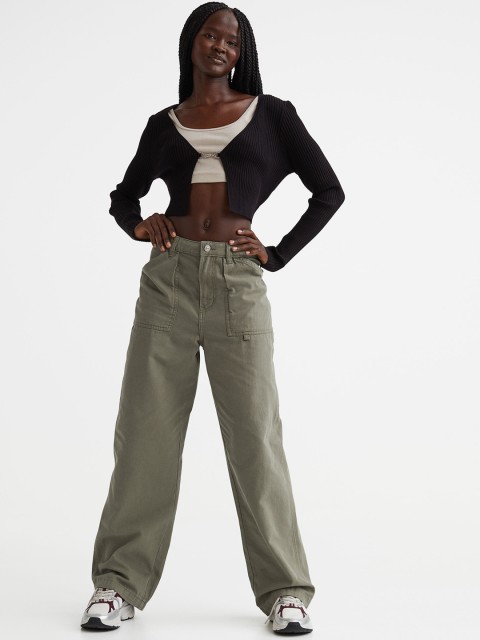 

H&M Women Olive Green Straight Cargo Trousers