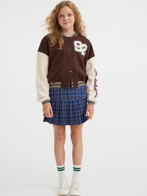 

H&M Girls Brown & White Oversized Baseball Jacket