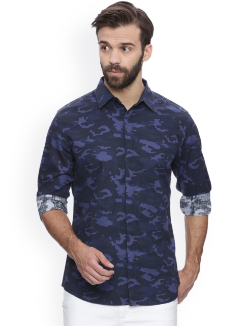 

Blue Saint Men Blue Smart Slim Fit Camouflage Print Casual Shirt
