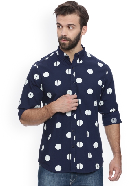 

Blue Saint Men Navy Blue & White Printed Slim Fit Casual Shirt