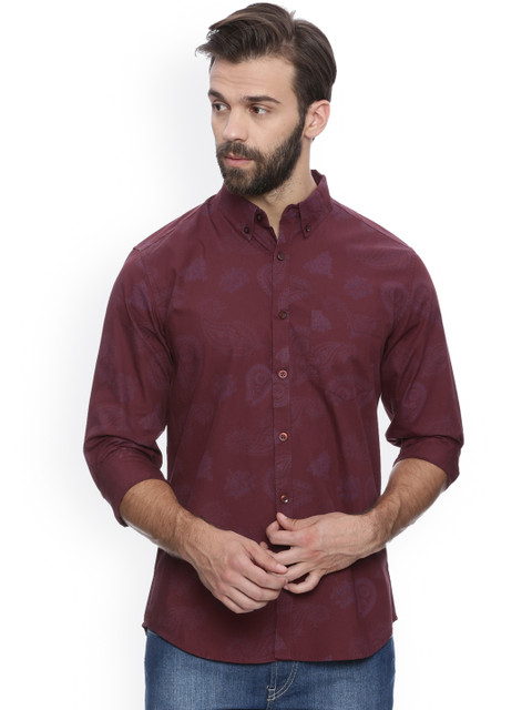 

Blue Saint Men Maroon Printed Smart Slim Fit Casual Shirt