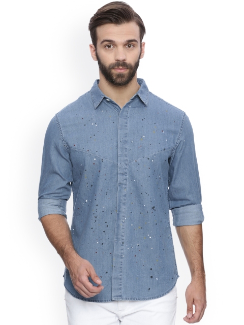 

Blue Saint Men Blue Printed Smart Slim Fit Denim Casual Shirt