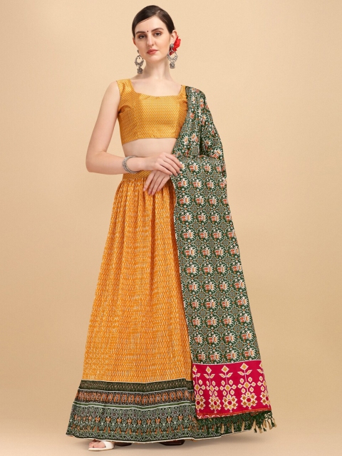 

Fab Dadu Yellow & Green Printed Semi-Stitched Lehenga & Unstitched Blouse With Dupatta