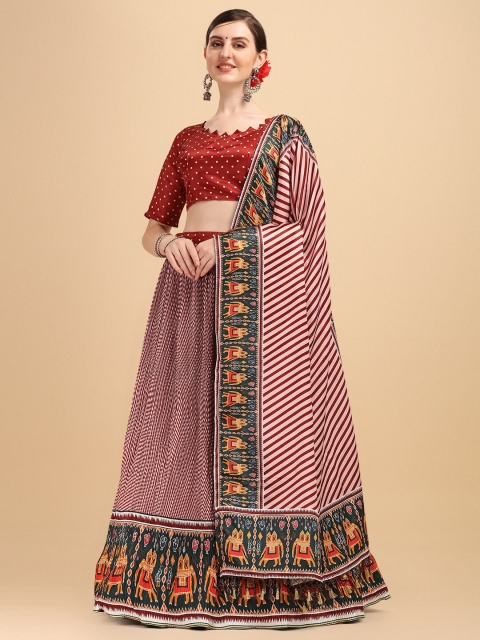 

Fab Dadu Maroon & Mustard Printed Semi-Stitched Lehenga & Unstitched Blouse With Dupatta