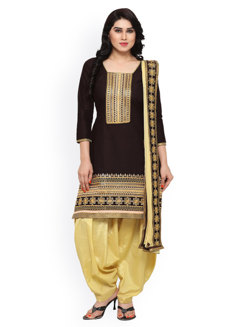 

Kvsfab Brown & Beige Cotton Blend Unstitched Dress Material
