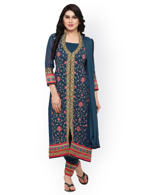 

Kvsfab Blue Faux Georgette Embroidered Unstitched Dress Material