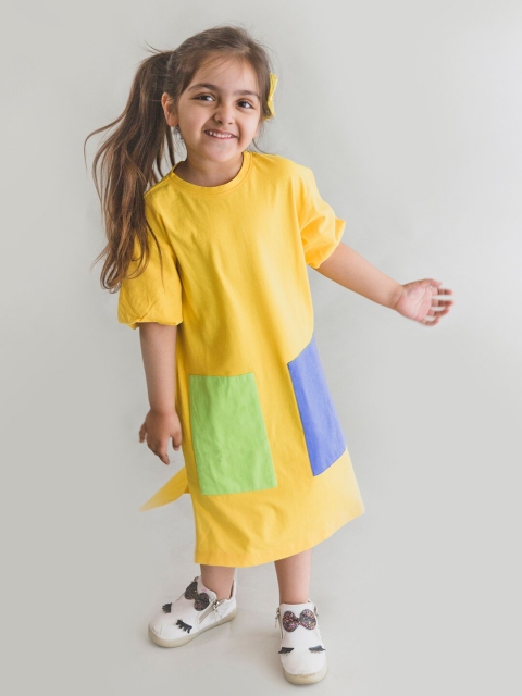 

Beyabella Girls Yellow & Green Colourblocked A-Line Midi Dress