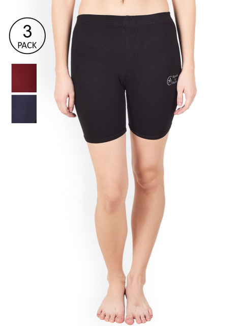 

Apraa & Parma Women Pack of 3 Maroon, Black and Navy Blue Slim Fit Cycling Sports Shorts