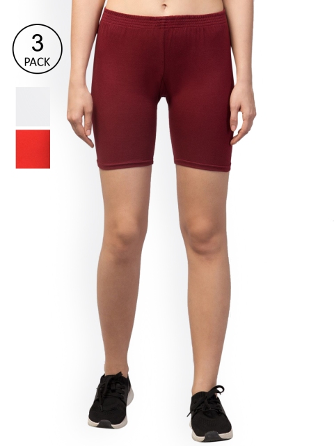 

Apraa & Parma Women Maroon & White Set Of 3 Slim Fit Cycling Sports Shorts