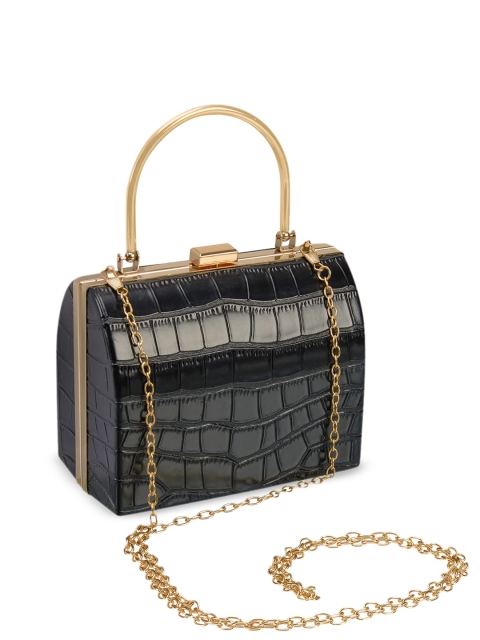 

EMMA SMITH Black & Gold-Toned Textured Box Clutch
