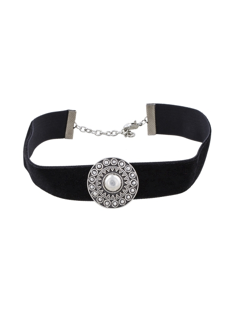 

ahilya Black Choker Necklace With Sterling Silver Centre Piece