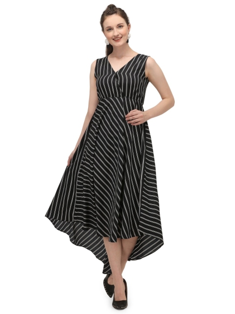 

MESMORA FASHION Women Black Striped Midi Dress