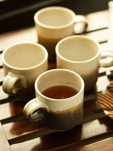 

ExclusiveLane Set Of 4 Brown Hand-Painted Ceramic Cups