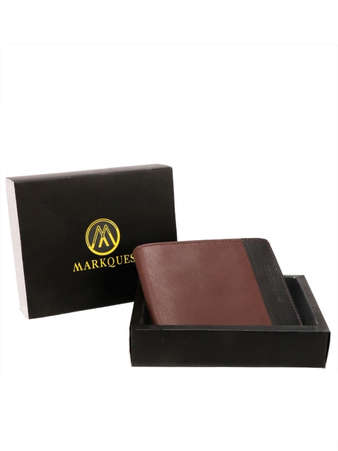 

MARKQUES Men Brown Leather Two Fold Wallet with SIM Card Holder