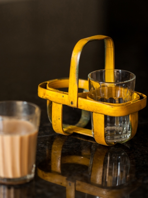

ExclusiveLane Yellow Set of 2 Eco Friendly Tea Glasses with Holder