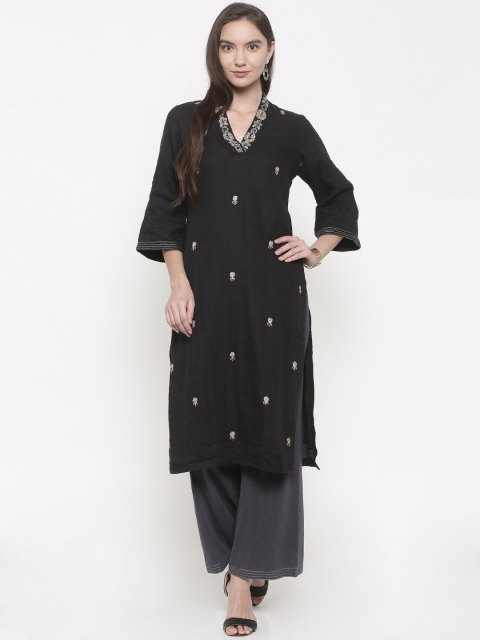 

Biba Women Black Embroidered Kurta with Palazzos & Dupatta