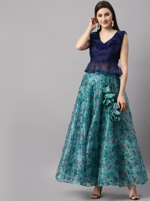 

NEUDIS Women Turquoise Blue & Navy Blue Printed Co-Ords Set