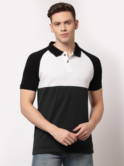 

Kalt Men Black & White Colourblocked Polo Collar T-shirt