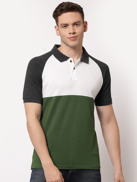 

Kalt Men Green & White Colourblocked Half Sleeve Polo Collar T-shirt